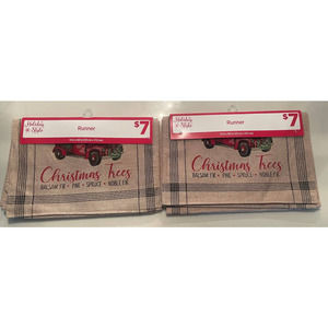New 2 Pack Table Runner Christmas Tree Truck FIR PINE SPRUCE Burlap Style